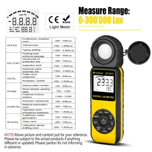 HP-881E Luxmetro Lumen Meter Calibratore di luce portatile con 270 °   Rilevatore girevole, campo di misurazione 0,1~300.000 Lux