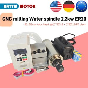 【EU/US】 Mandrino di fresatura CNC 2,2 kW ER20 Mandrino raffreddato ad acqua 4 cuscinetti 24000 giri/min e 2,2 kW VFD inverter 220 V e morsetto da 80 mm e pompa da 80 W