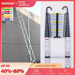 Scaletta telescopica DayPlus da 6,2 m/20,3 piedi con ganci staccabili e gradini estensibili, scala pieghevole pieghevole per loft alto con piedini antiscivolo