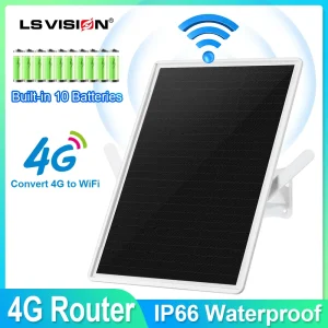 LS VISION Router Modem 4G ad energia solare, Router Wireless esterno con Slot per SIM Card Hotspot Mobile 2.4GHz wi-fi 150Mpbs per cam