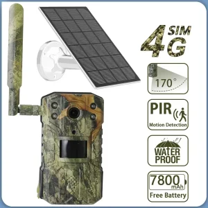 Impermeabile Solar Cameme Caccia Trail Camera 20M PIR Motion Detection Wildlife Camera 4K 14MP 4G SIM Card 30M Visione notturna