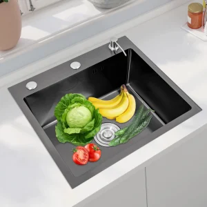 Lavello da cucina in acciaio inossidabile nero Lavello da incasso con dispenser di sapone e lavandino da cucina con 1 lavabo 50 * 45 * 20 cm