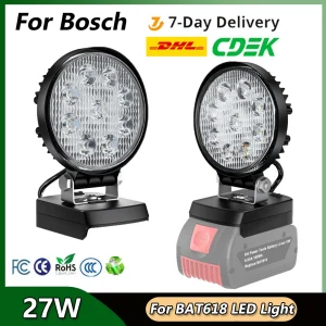 Turpow 27W LED Luce da lavoro Comblity per Bosch BAT618 Batteria agli ioni di litio 18V Torcia a LED Batterie Strumento Lampada Luci di inondazione