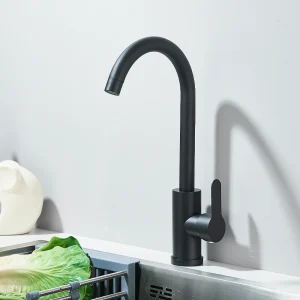 Rubinetto da cucina nero Maniglia singola in acciaio inossidabile Miscelatore acqua calda fredda Gru da cucina per montaggio su piano