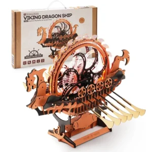 Robotime Viking Dragon Ship, Puzzle Meccanico in Legno, 229 Pezzi, Kit di Costruzione Artigianale, Regalo di Compleanno e Anniversario per Adulti
