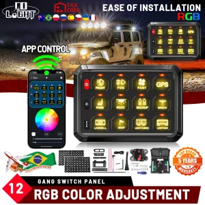 COLIGHT Pannello interruttori APP a 12 gruppi per tutti i veicoli Pannello interruttori scatola di controllo touch dimmerabile automatico 12V 24V per auto fuoristrada