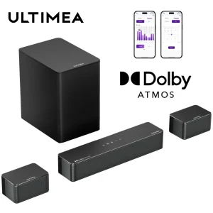 ULTIMEA altoparlanti TV ultrasottili Soundbar per TV, Soundbar 2.1 PC con Subwoofer 5.3 Mini Sound bar Bluetooth per giochi PC,