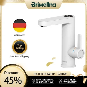 Briwellna Scaldabagno 220V 2 in 1 Rubinetto per lavabo Rubinetto per acqua calda e fredda Scaldabagno senza serbatoio Rubinetto elettrico scorrevole Miscelatore riscaldato