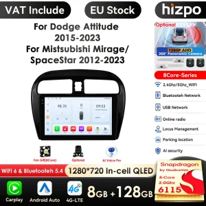 Hizpo Carplay 4G 2Din Android 14 Autoradio per Mitsubishi Mirage 2012-2023 Space Star per Dodge Attitude Lettore video multimediale