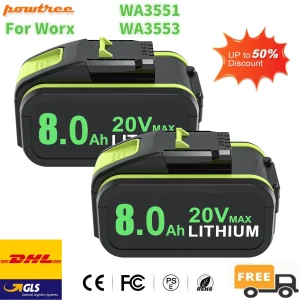 Per Worx 20V 8000mAh WA3551/WA3553 Batteria al litio per Worx WA3553 WX390 WX176 WX178 WX386 WX678 18650 Batteria per utensili elettrici