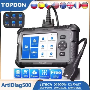 Topdon Strumento diagnostico per auto 4 sistemi OBD2 Scanner diagnostico Motore ABS SRS Airbag Strumento di scansione automatica Lettore di codici ArtiDiag500