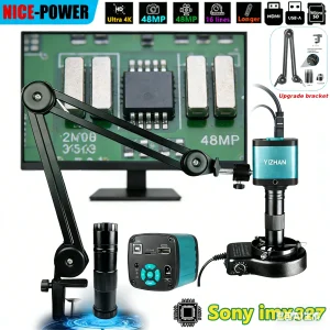 Microscopio digitale per elettronica NICE-Power 48MP 4K, fotocamera per microscopio USB HDMI ad altissima risoluzione Obiettivo 150X per saldatura PCB QC industriale