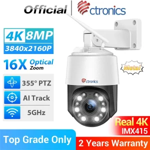 Ctronics Real 4K 8MP telecamera di sorveglianza WiFi 5Ghz Outdoor 360 16X 5X Zoom ottico telecamera di sicurezza UHD Night Vision Auto Tracking