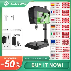 Allsome perforatrice da banco in ghisa a 4 velocità compatibile per batteria Makita 18V e adattatore AC 220V