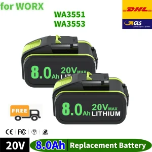 8000mAh Per WORX 20V Batteria agli ioni di litio ad alta capacità WA3551 WA3551.1 WA3553 WA3641 WX373 WX390 Batteria ricaricabile Strumento ﻿