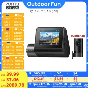 Dash Cam 70mai A200 Globale, Registrazione Dual-Channel 1080P HDR, Schermo IPS da 2”, Monitoraggio Parcheggio 24H, DVR Auto 70mai A200 WIFI APP 130° °   FOV