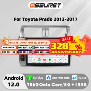 Android 12 Auto autoradio GPS Stereo Per Toyota Land Cruiser Prado 150 2013-2017 lettore multimediale DSP Carplay 4G 8Core HeadUnit