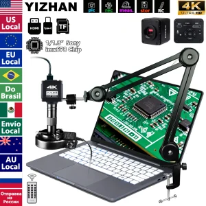 Microscopio digitale per elettronica 4K per Saldatura con Sensore HDMI USB imx678, Fotocamera Industriale con Software, Lente 150x e Supporto Pieghevole
