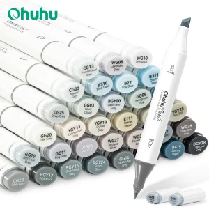 Ohuhu Oahu 36 Pennarelli per colori tono grigio Set Pennarelli per arte alcol Doppia punta Pennarello Schizzo Disegno Graffiti Manga Scuola Arte