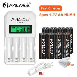 Batteria Ricaricabile AA 100% NiMH 1.2V + Caricabatterie USB LCD per Orologi, Mouse, Computer, Giocattoli, Dispositivi AA