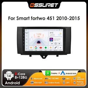 9 “Ossuret Android13 Car Raido per Mercedes Benz Smart Fortwo 451 2010 – 2015 Multimedia CarPlay Stereo Auto GPS DSP RDS 4G SWC