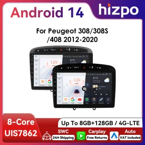 Hizpo 2Din Wirless CarPlay Android Auto Autoradio per 308 308S 408 2012 – 2020 UI7862 Unità principale DSP RDS BT 4G GPS Navi 360 °   CAM