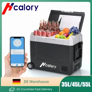 Frigorifero Portatile Hcalory 35L 45L 55L Doppia Zona con Ruote e Bluetooth 12V/24V 240V, Frigo a Compressore per Auto per Campeggio e Viaggi