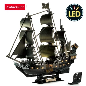 CubicFun Puzzle 3D per Adulti Nave Pirata a LED, Grandi Puzzle da Scrivania della Venge della Regina Anne, Kit di Costruzione di Modello Fai da Te Giocattoli per Adolescenti