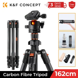 K&F CONCEPT Treppiede da Viaggio Leggero in Fibra di Carbonio 64″/1.6m con Testa a Sfera in Metallo da 36mm, 8kg/17.6lbs e Piastra a Sgancio Rapido