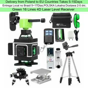 Livella Laser Autolivellante KaiTian 360° con Batteria, Strumento Professionale Verde 4D a 16 Linee con Ricevitore per Esterni