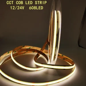 CCT COB LED Strip 12/24V 608leds/m ad alta densità Dual color Warm Cool White dimmerabile luci lineari nastro flessibile RopeLight 5M