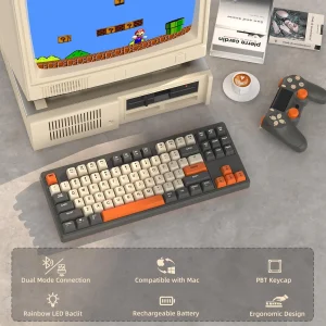 Tastiera da gioco Wireless M87, Bluetooth 5.0/2.4GHz con ricevitore 2-in-1 a doppia modalità, Keyboar silenzioso retroilluminato a LED arcobaleno 87 tasti TKL