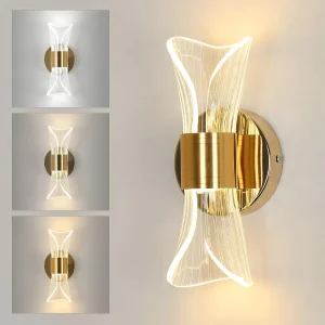 Lampada da parete per interni a LED 12W Lampada da parete moderna dimmerabile a 3 temperature di colore, illuminazione da parete in metallo acrilico per scale dell’ufficio della camera da letto