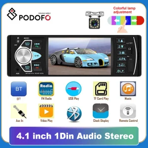 Podofo autoradio 1 din Car MP3 4.1 ”lettore Touch Screen HD con supporto ricevitore Radio FM Bluetooth TF/USB telecamera per retromarcia