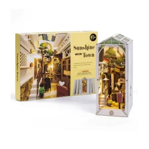 Robotime Rolife Puzzle in Legno Sunshine Town, Casa delle Bambole Fai-da-Te con Luce LED per Decorazione Libreria – TGB02
