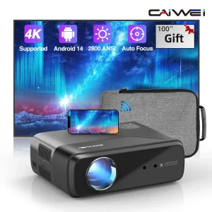 CAIWEI A8+ Proiettore portatile Android 14 4K UHD 1080P Certificato Google Auto Keystone Focus Home Cinema Proiettori intelligenti per esterni