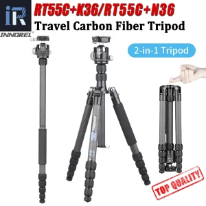 RT55C Professionale 10 Strati In Fibra di Carbonio Treppiede video di viaggio portatile Monopiede con testa a sfera per la macchina fotografica DSLR Max Altezza 161cm