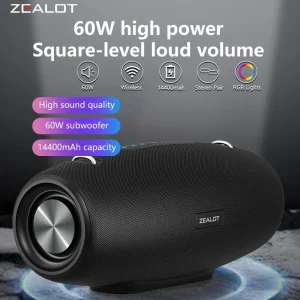 Altoparlante wireless Zealot S67 con tracolla, altoparlante esterno, impermeabile, portatile con stero forte e bassi in aggancio, 40 ore di riproduzione