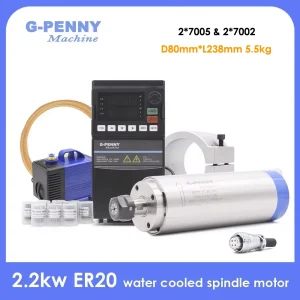 G-Penny 2.2kw ER20 Kit mandrino raffreddato ad acqua Mandrino di raffreddamento ad acqua e VFD da 2,2kw e staffa mandrino da 80mm e pompa acqua da 75w