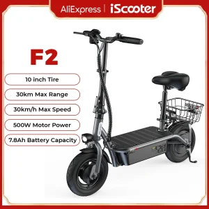 F2 10 pollici Scooter elettrico 500W 30 KM/H 7.8Ah Scooter folk per adulti 30 KM Max Range Scooter con sedile e cestino