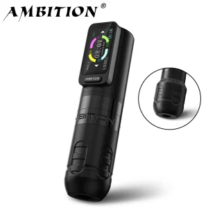 Ambition Zetton Penna per macchinetta per tatuaggi wireless Corsa da 4.0/3,5 mm Struttura ad asta dritta Motore brushless Batteria touch screen da 2400 mAh