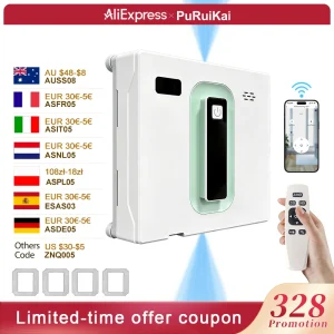 Robot Pulisci Vetri Elettrico Automatico PuRuiKai, con Controllo APP/Remoto, con Annuncio Vocale e Spray Automatico Bidirezionale