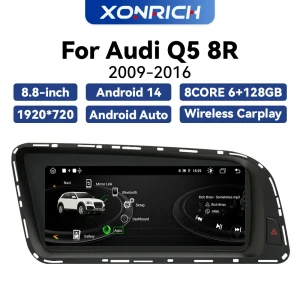 Lettore autoradio Carplay Wireless Android 14 per Audi Q5 2009-2016 schermo IPS da 8.8 pollici GPS 8Core 128GB Navi Multimedia 4G WIFI