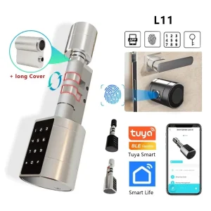 Cilindro serratura intelligente con impronta digitale remota Tuya con password Chiave meccanica Bluetooth 4 batterie alcaline AAA LVD-11