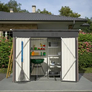 Capannone per attrezzi in metallo da 8×4 piedi, inclusa fondotinta in metallo (senza pavimento), capannone da giardino resistente alle intemperie