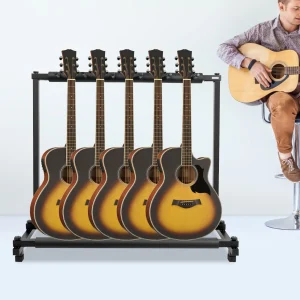 Supporto per Chitarre a 5 Livelli, Espositore da Terra per Chitarre Acustiche, Elettriche e Bassi, Robusto con Imbottitura in Schiuma Morbida per Palco, Band e Casa