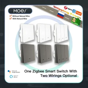 MOES Tuya ZigBee Smart Light Switch Nessun cavo neutro Nessun condensatore necessario Smart Life 2/3 vie Funziona con Alexa Google Home 2mqtt