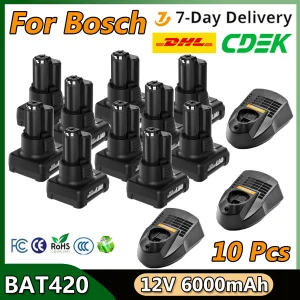 Per Bosch BAT420 batteria ricaricabile 12V 6000mAh batteria agli ioni di litio per Bosch BAT411 BAT412A BAT413 batteria per utensili elettrici con caricabatterie