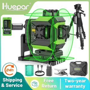 Huepar 704CG Set 16 Linee Livello Laser Autolivellante 4D Fascio Verde Linea Trasversale Piastrellatura Pavimento Strumento Laser Linee Laser Custodia rigida per il trasporto