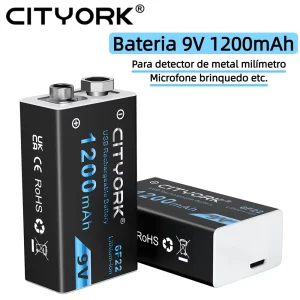 Batteria ricaricabile USB 9V 6F22 1200mAh con batteria agli ioni di litio di ricarica USB TYPE-C per giocattolo multimetro metal detector